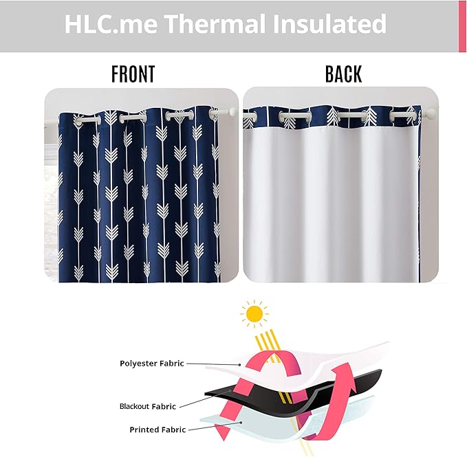 HLC.ME Arrow Printed Blackout Room Darkening Thermal Grommet Window Curtain - Image 3