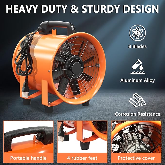 8 Inch Utility Blower Fan 900CFM Industrial Portable Exhaust Fan - Image 2