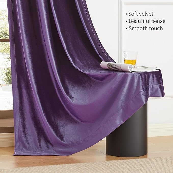 BULBUL Violet Velvet Curtains 72 inch Luxury Elegant Purple Living Room Curtain - Image 4