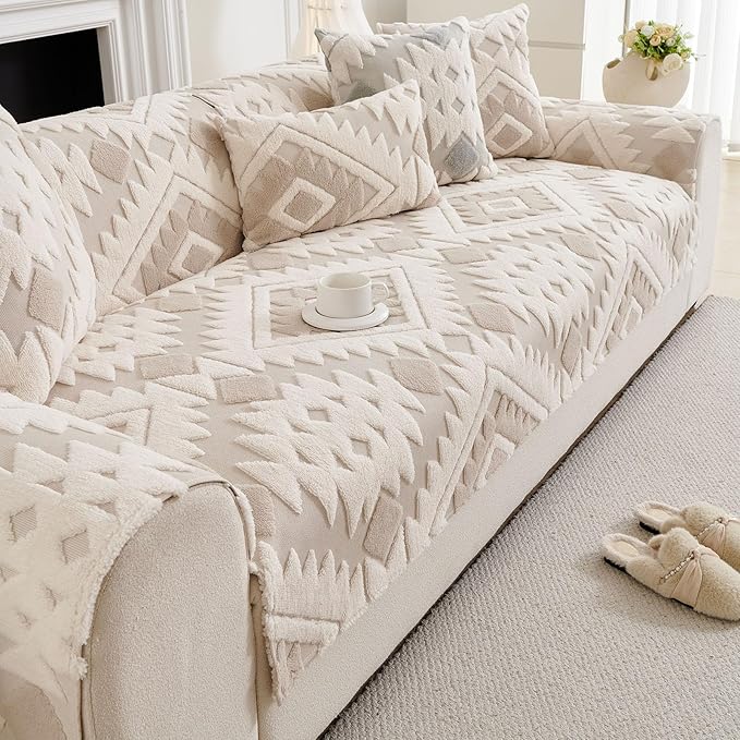 Boho Plush Couch Covers for Sofa Washable, Fuzzy Soft Couch Cover for Sectional - Image 5