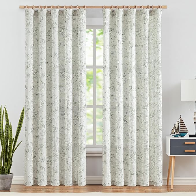jinchan Floral Curtains 84 Inches Long Charcoal Grey Flower Linen Farmhouse by JINCHAN