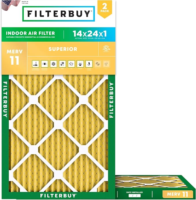 Filterbuy 14x24x1 Air Filter MERV 11 Superior Pet & Allergy Defense, by Filterbuy
