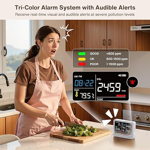 16 in 1 Air Quality Monitor Indoor 10h Battery & 5.5" Display 9 AQI+7 AQI Alerts - Image 5