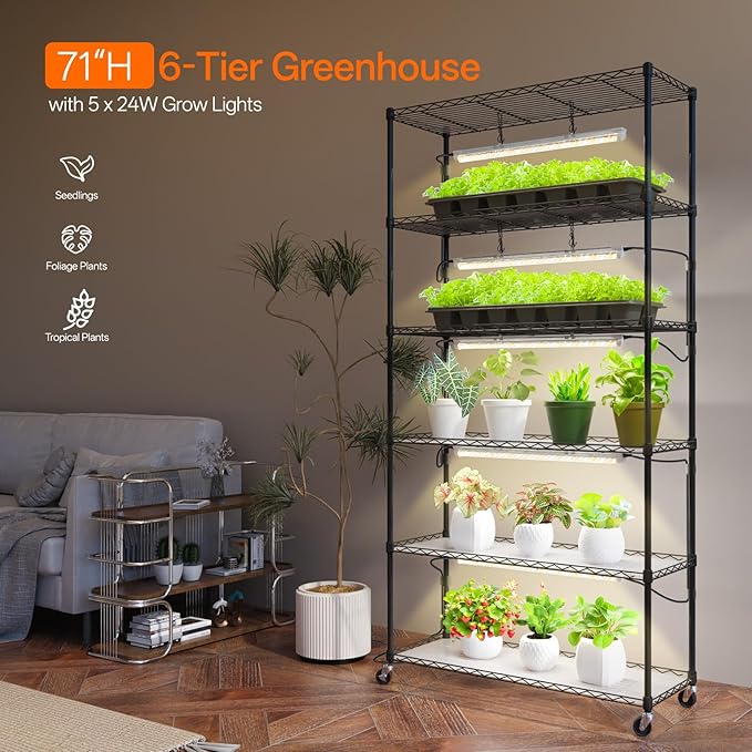 Bstrip Plant Shelf with Grow Light, Metal Plant Stand with Adjustable Rack and - Image 3
