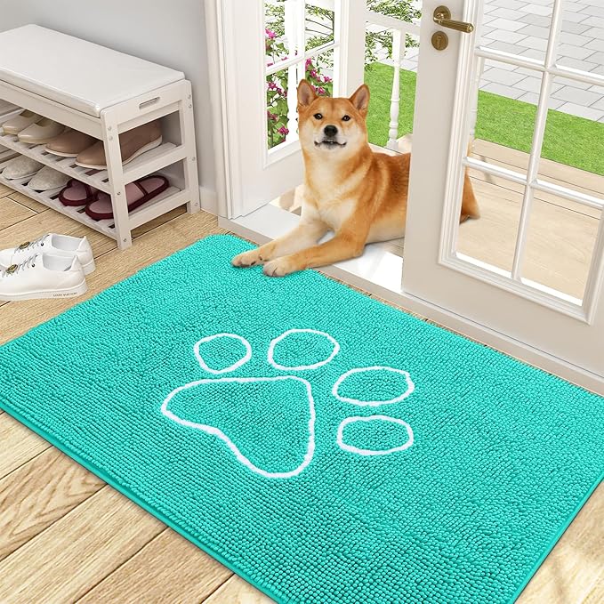 OLANLY Dog Door Mat for Muddy Paws 48x30, Paw Print Design, Absorbs Moisture by OLANLY