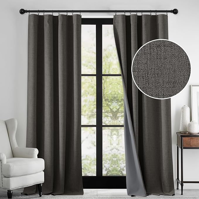 RYB HOME 100% Blackout Linen Textured Curtains 84 inches Long, Thermal - Image 2