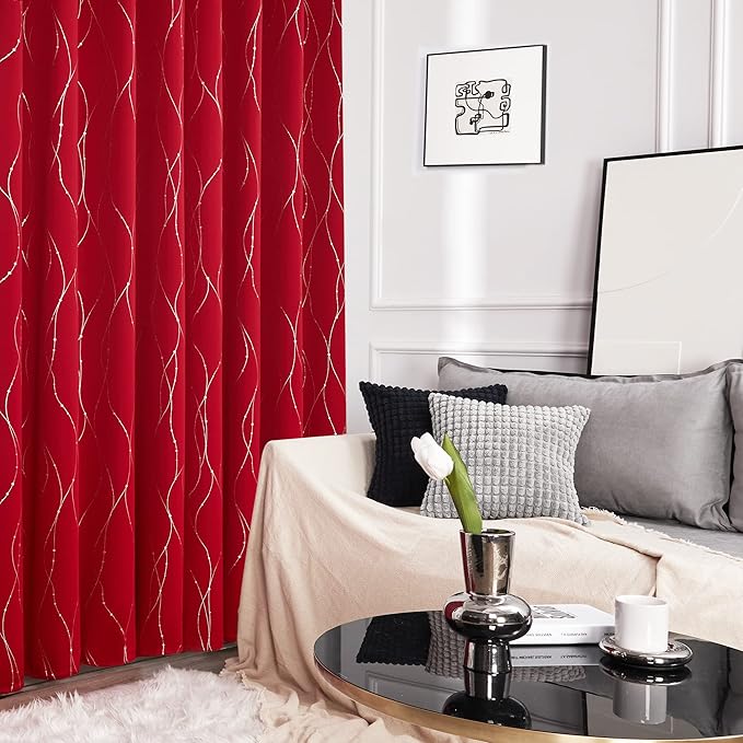 Deconovo Short Blackout Curtains, Christmas Red Curtain, Thermal Insulated - Image 4