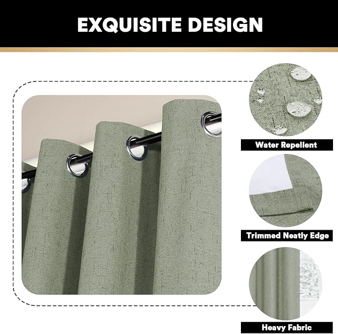 PrinceDeco 100% Linen Blackout Curtains 108 Inches Long Faux Linen Blackout - Image 6