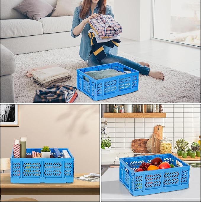 Heavy Duty Plastic Milk Crates for Storage, Collapsible Storage Basket - Image 2