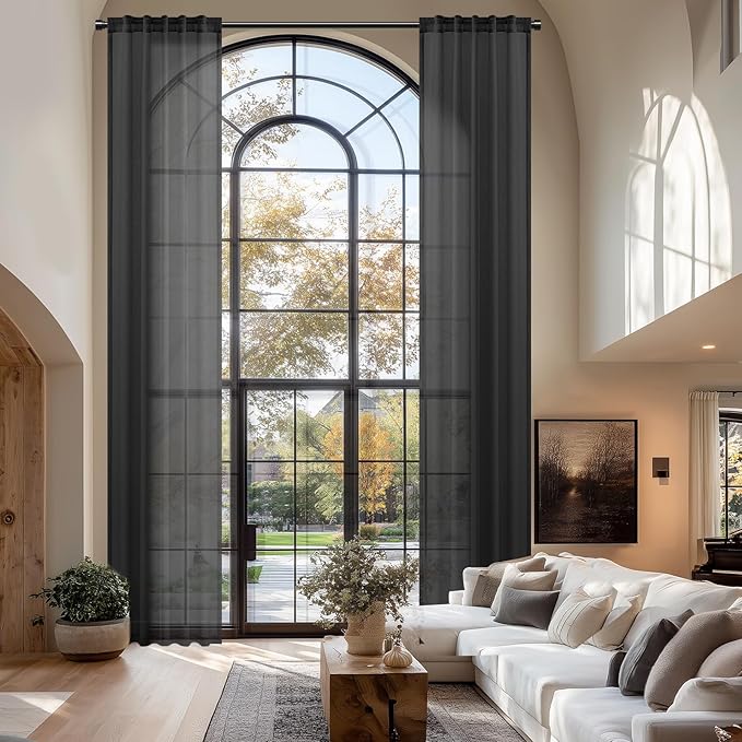 Dreaming Casa Black Sheer Curtains 204 Inches Long, Rod Pocket & Back Tab Light by DreamingCasa