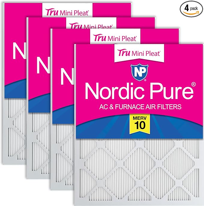 Nordic Pure 20x25x1 Tru Mini Pleat MERV 10 AC Furnace Air Filters 4 Pack | by NordicPure