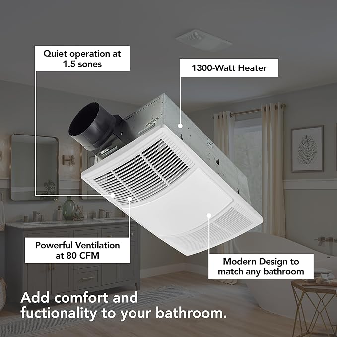 Broan-NuTone Non-Lit PowerHeat Bathroom Exhaust Fan and Heater, 80 CFM - Image 2