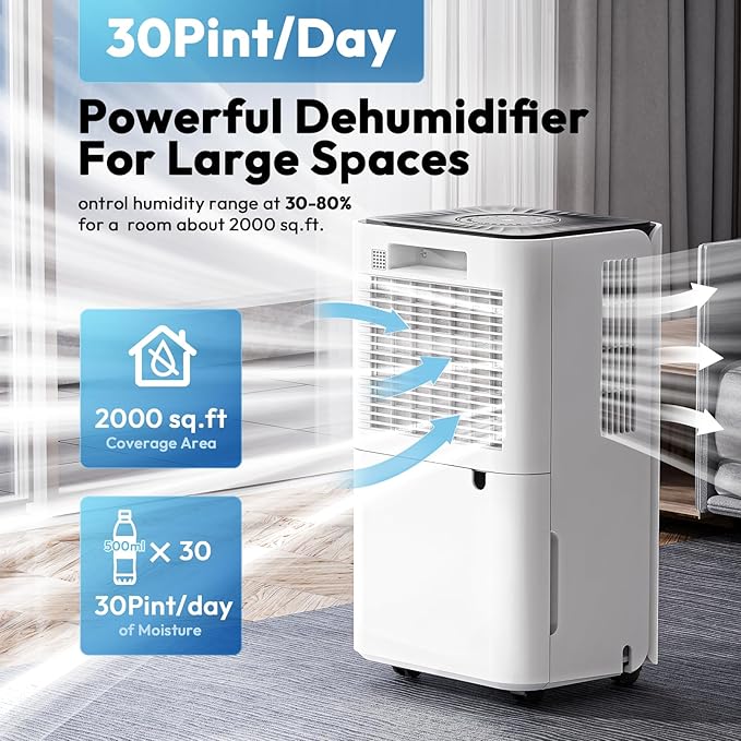 2000 Sq.ft Dehumidifier for Basement, LUKO 30 Pint Dehumidifier - Image 3
