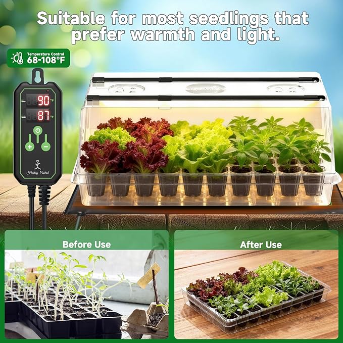 Large Seed Starter Tray with Grow Light and Thermostat Controller Heat Mat - Image 3