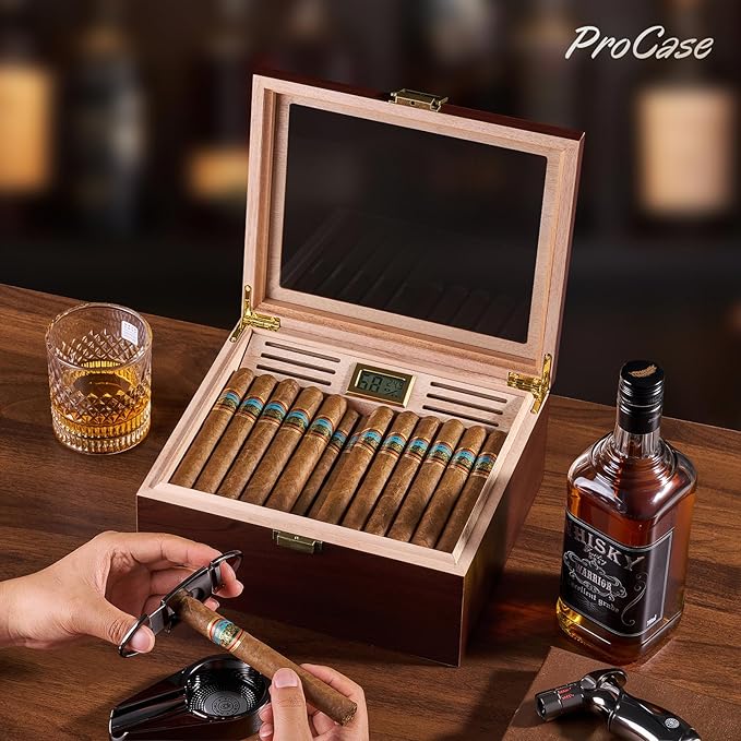 ProCase Wood Cigar Humidor Box, Wooden Desktop Cigar Storage Case, - Image 2