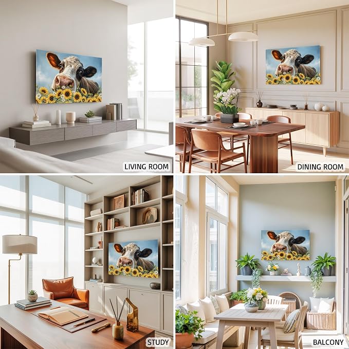 Farmhouse Animals Cow Indoor TV Cover, Elastic TV Screen Protector Sunflowers - Image 6