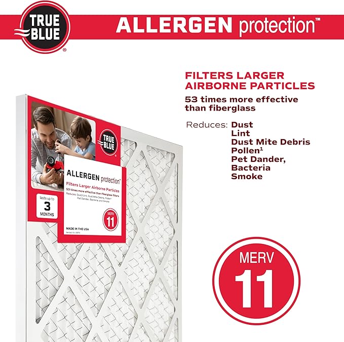 True Blue 20x24x1 MERV 11 Allergen Air Filter | Electrostatic Pleated HVAC - Image 4