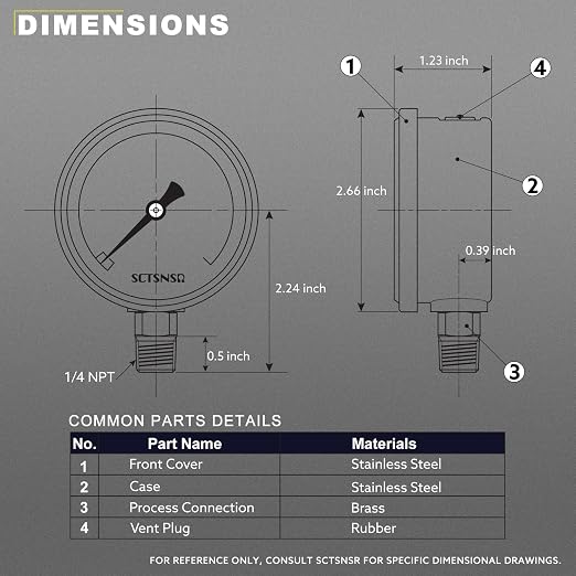 2-1/2" Dial Size, 0-5000 Psi Pressure Gauge, Glycerin Liquid Filled, 1/4" NPT - Image 5