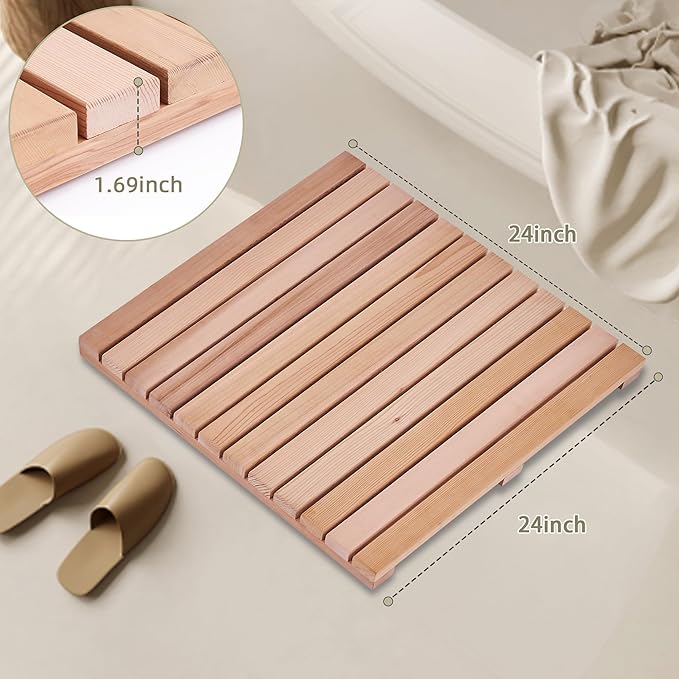 bingaai Cedar Wood Shower Mat 24" × 24", Cedar Wood Bath Mat Square, Wooden - Image 5