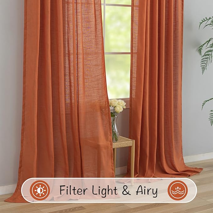 Modern Village Burnt Orange Linen Back Tab Curtains - Image 7