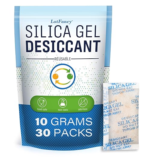 LotFancy Silica Gel Packets, 10 Gram 30 Packs Rechargeable Desiccant by LotFancy