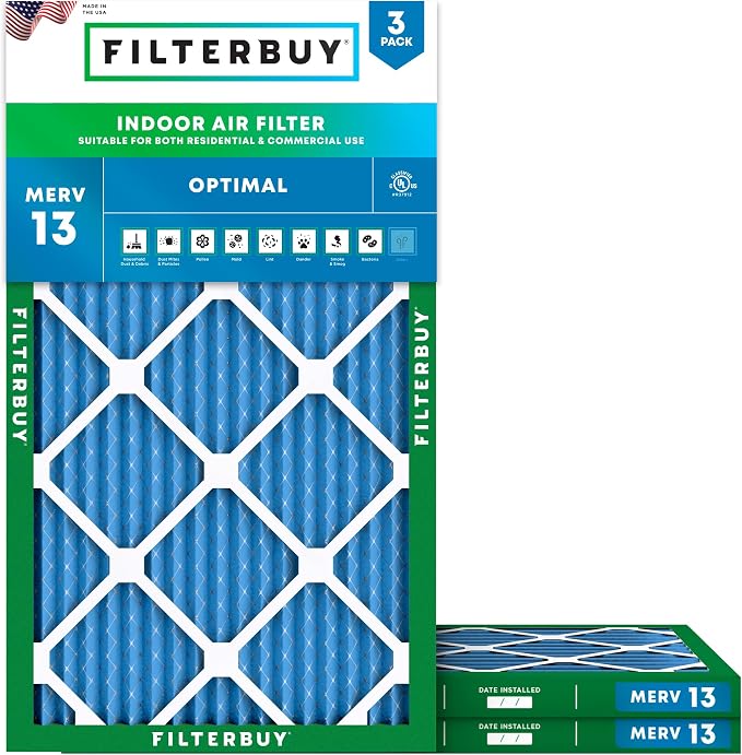 Filterbuy 16x25x1 Air Filter MERV 13 Optimal Smoke & Allergy Defense, by Filterbuy