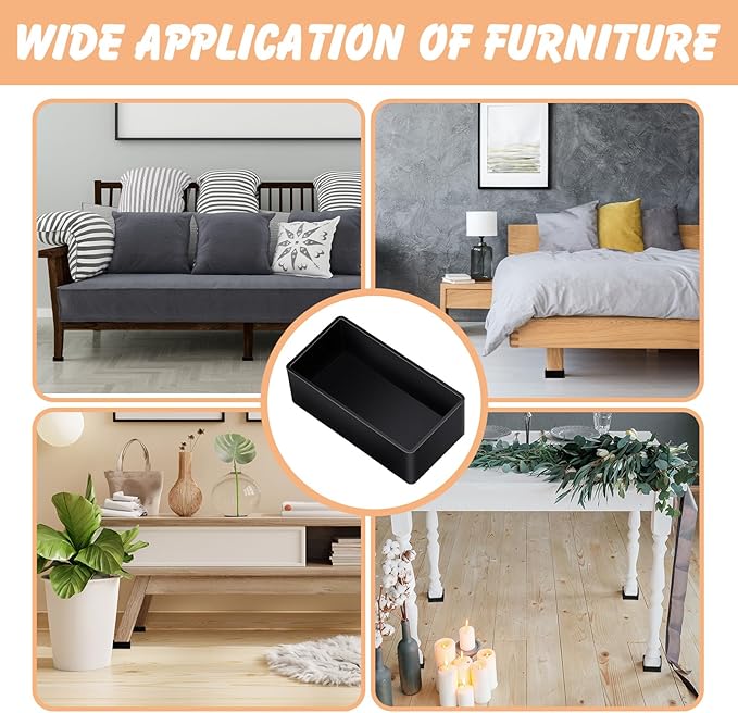 8pcs Rubber 2x4 Wood Post End Cap Rectangle Furniture Leg Caps Black Chair - Image 5