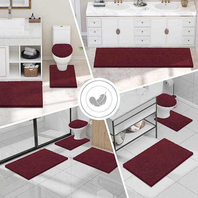 Smiry Luxury Chenille Toilet Rugs U-Shaped 24x24, Soft Absorbent Non-Slip - Image 7