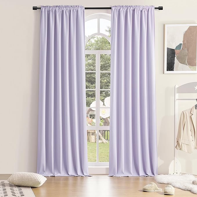 DONREN Patio Door Curtains 96 inch Length, Light Purple Rod Pocket Top Thermal by DONREN