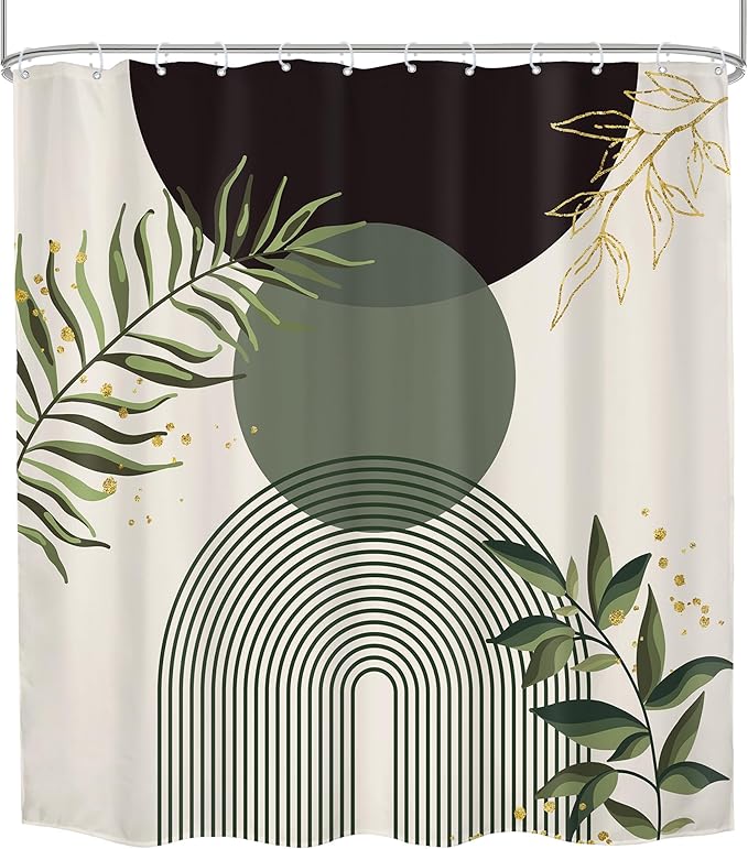 Dark Green Boho Shower Curtain 72Wx84H Extra Long Black Green Modern Bohemian - Image 7