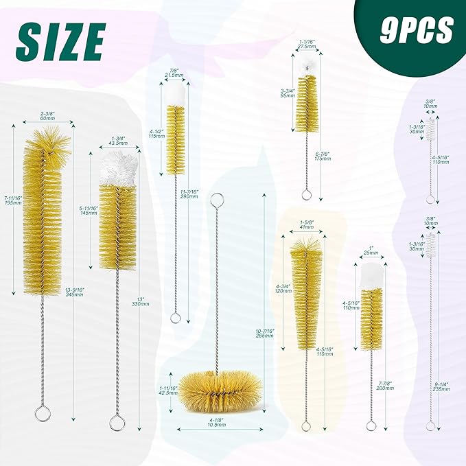 9-Pack Thin Long Handle Bottle Brushes, Stainless Steel Wire Cleaners - Image 2