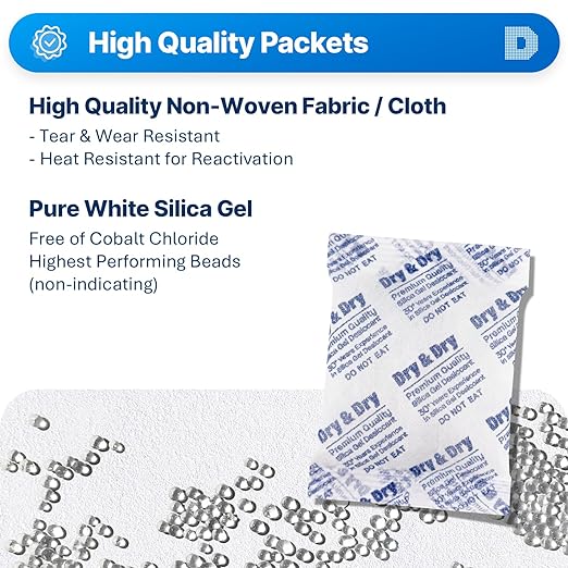 Dry & Dry 50 Gram Silica Gel Packets Desiccants, Silica Packets - Image 2