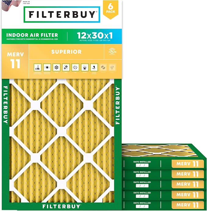 Filterbuy 12x30x1 Air Filter MERV 11 Superior Pet & Allergy Defense, by Filterbuy