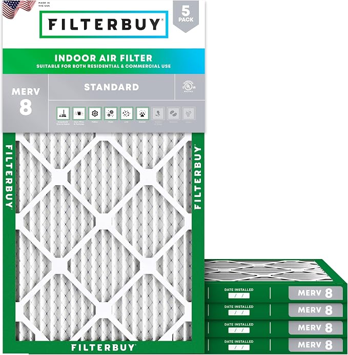 Filterbuy 13x21.5x1 Air Filter MERV 8 Essential Dust & Allergy Defense by Filterbuy