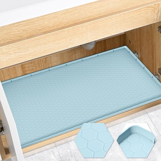 Waterproof Under Sink Mat 31" x 22", Silicone Cabinet Liner, Rubber Protector by FORWOS