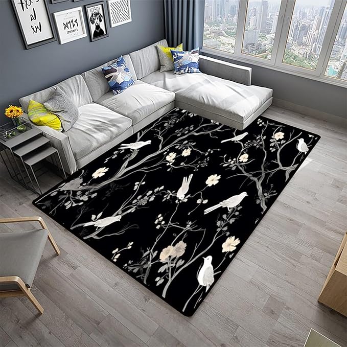 Carpet Blossom and Sparrow Pattern Printing Reversible Area Rugs Fade Resistant - Image 2