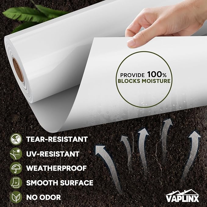 White Crawl Space Vapor Barrier, 10 Mil Vapor Barrier, Heavy Duty Polyethylene - Image 2