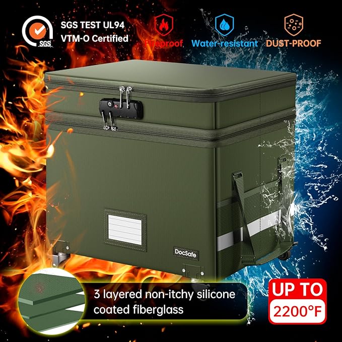 DocSafe File Box with Lock, 2-Layer Fireproof Document Box with Wheels - Image 4