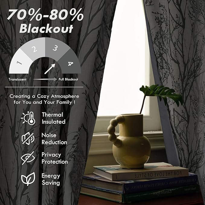 DriftAway Linen Printed Blackout Curtains Tree Branch Pattern Double Layer 84 - Image 5