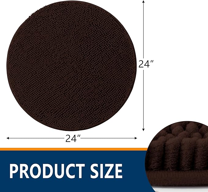Smiry Luxury Chenille Round 24x24, Extra Soft and Absorbent Shaggy Bathroom Mat - Image 2