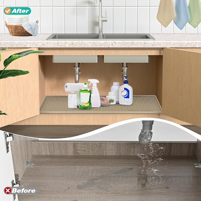 Waterproof Under Sink Mat 28" x 19", Silicone Cabinet Liner, Rubber Protector - Image 6