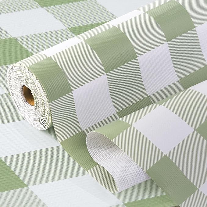 Practical Gingham Green Shelf Liner, Non-Adhesive Drawer Liner Non-Slip Cabinet by Insigoo