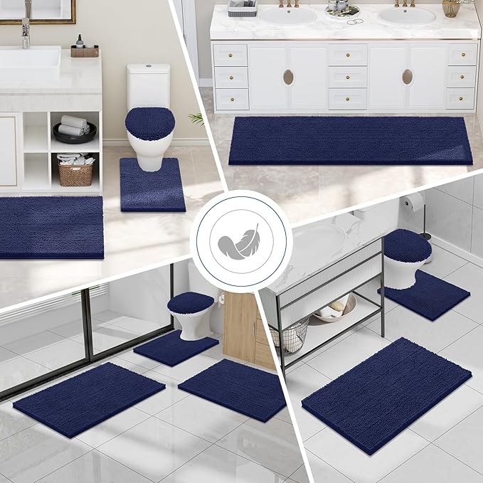 Smiry Luxury Chenille Toilet Rugs U-Shaped 20x20, Soft Absorbent Non-Slip - Image 7