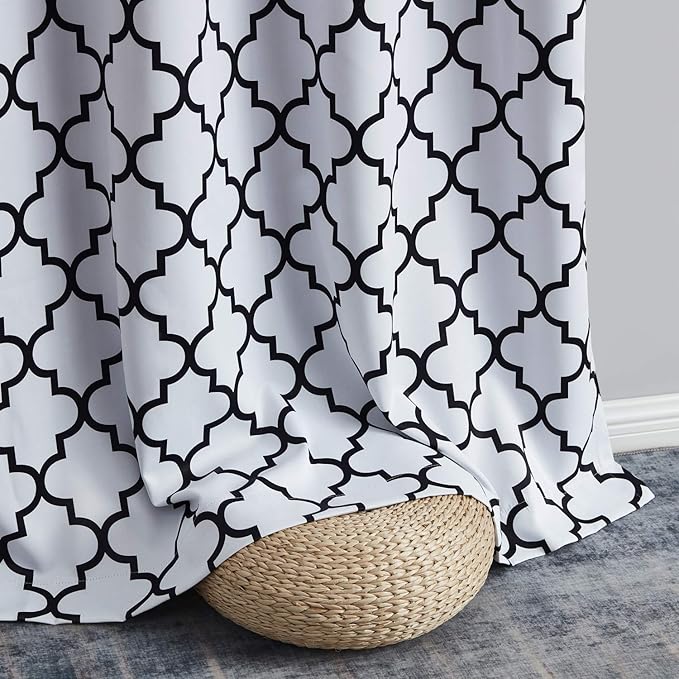 HLC.ME Lattice Print White and Black Curtains by HomeLinenCollections