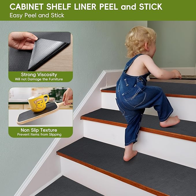 Black Drawer Shelf Liner, Peel and Stick Non Slip Cabinet Liner 10" x 10 FT - Image 5