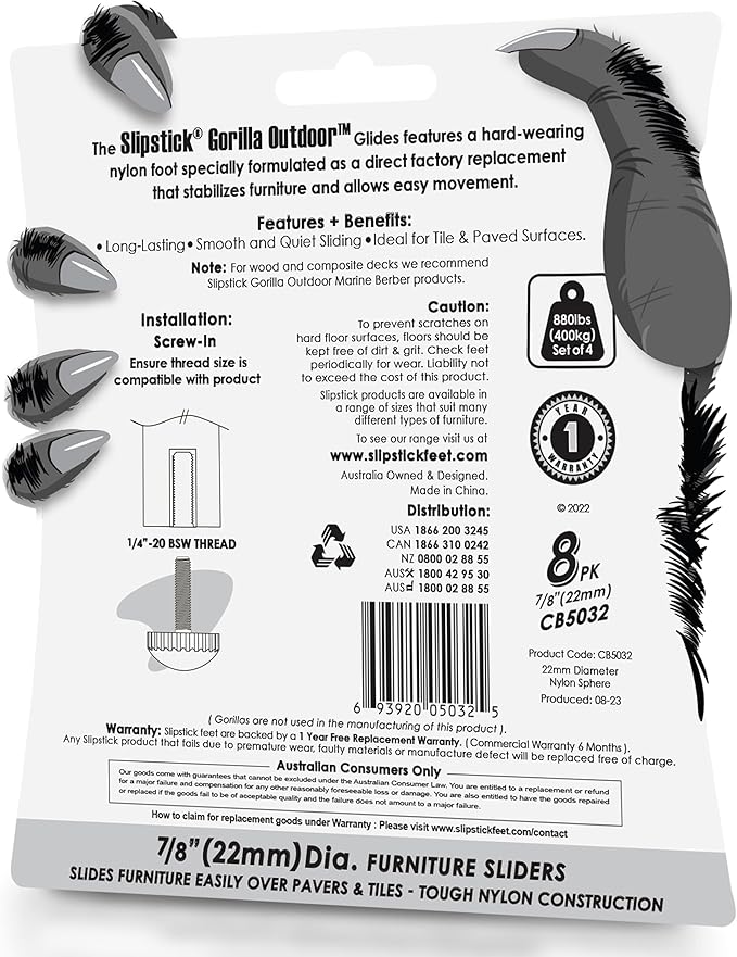 Slipstick Gorilla Outdoor Adjustable Furniture Levelers Weatherproof Screw in - Image 7