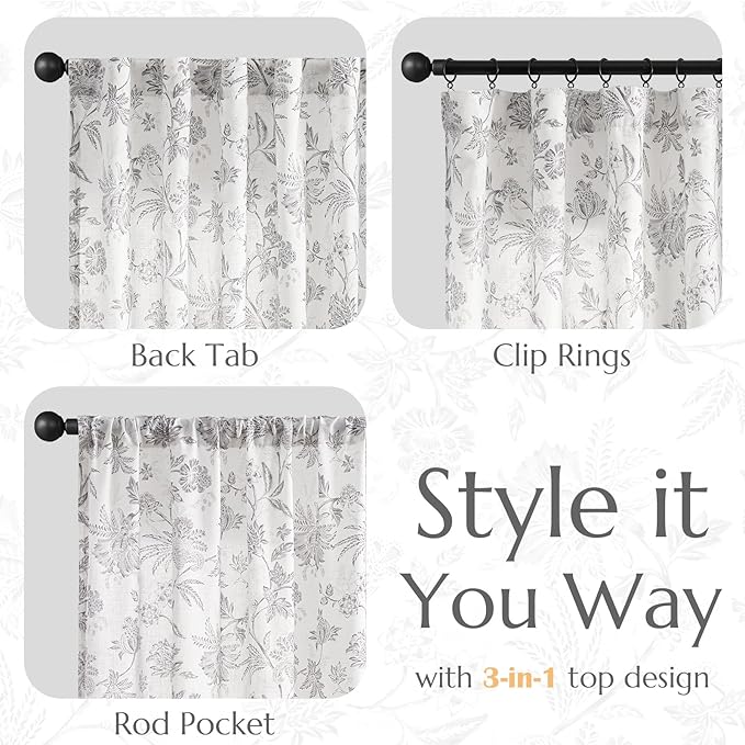 jinchan Linen Floral Curtains for Living Room, 84 Inch Length Curtains - Image 5