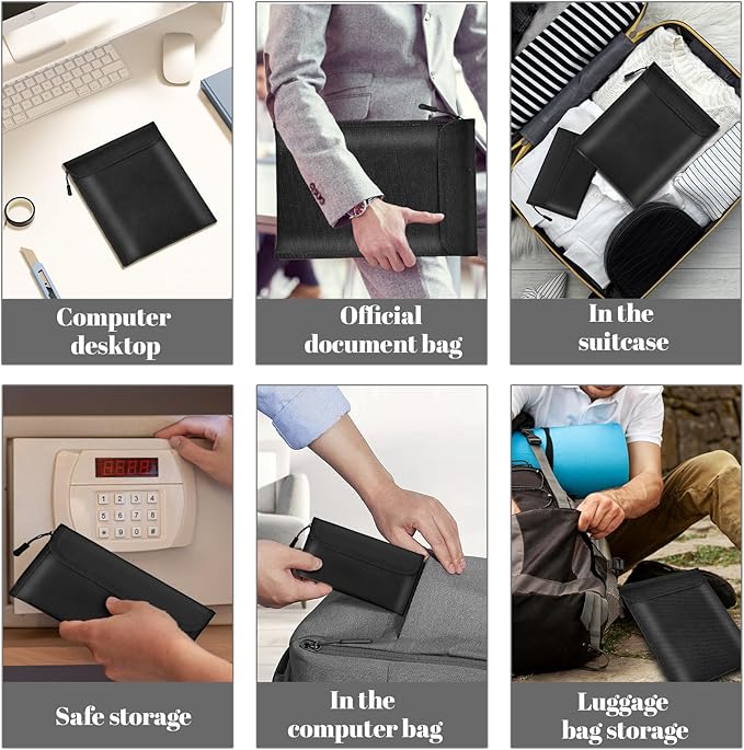 Fireproof Waterproof Document Bag 3-Pack Black 2000℉ Money Bag - Image 5