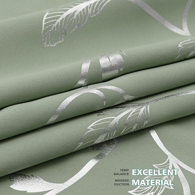 BUHUA Blackout Curtains Silver Foil Print Flower Vine Grommet Drapes, Room - Image 6