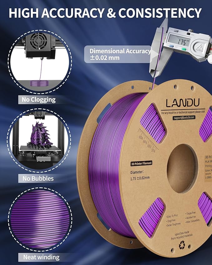 LANDU Silk Dual Color PLA Filament 1.75mm 1KG, 3D Printer Filament Dimensional - Image 5